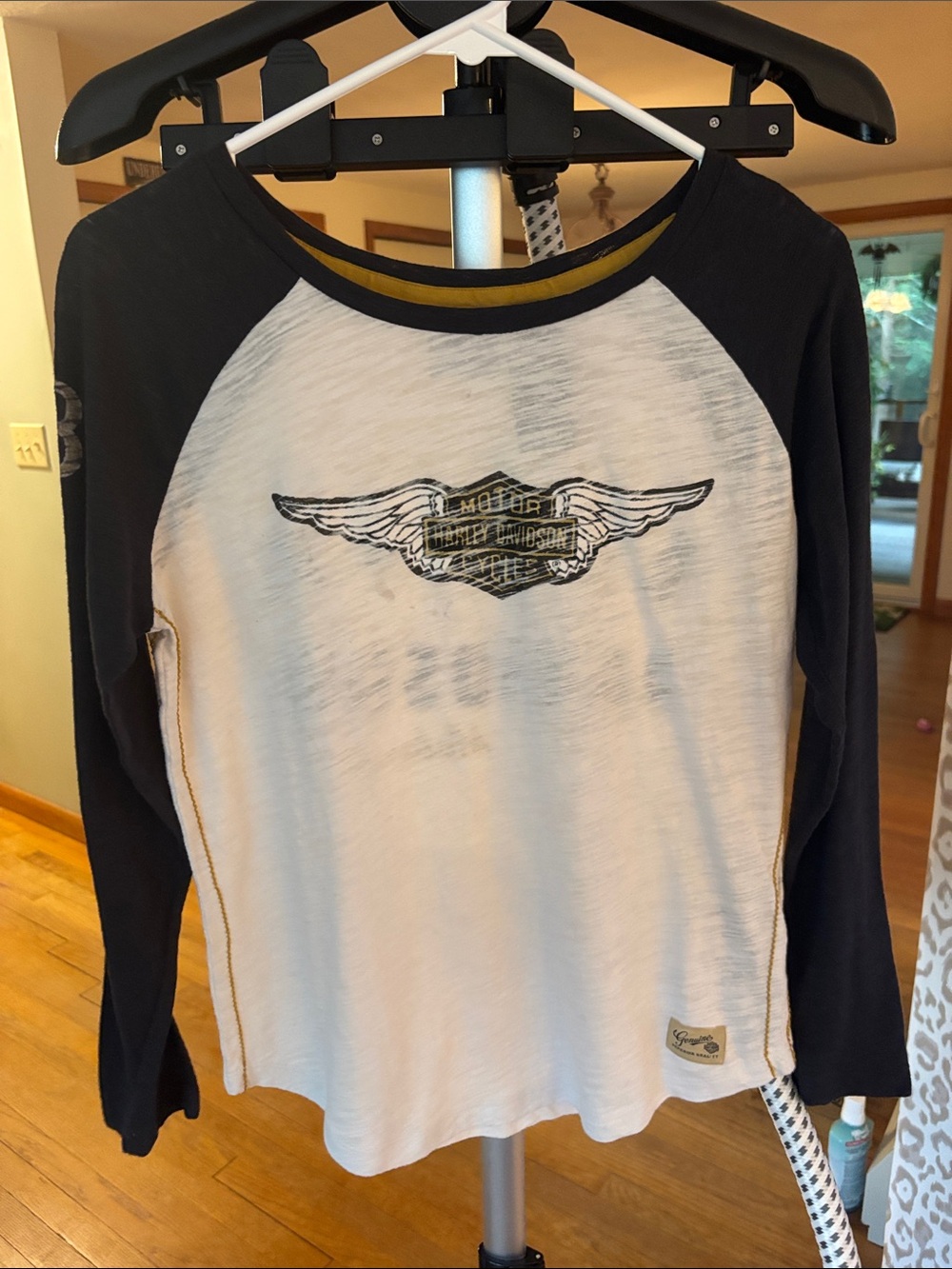 Harley-Davidson White and Black Raglan Long Sleeve Tee with Wing Emblem